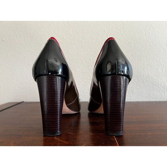 Corso Como Womens Patent Leather Heels 7.5N Red Trim Chunky Brazil - Picture 8 of 11